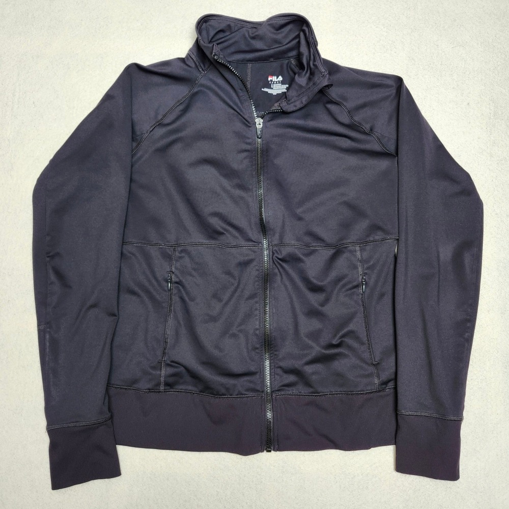 FILA Sport Black Full Zip Track Jacket Mock Neck Running Workout Womens L